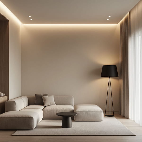 Современная гостиная с нейтральным светом