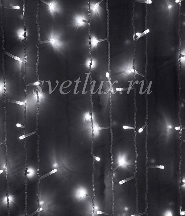 

Гирлянда Занавес 2 x 2 м Белый 220В, 400 LED, Провод Прозрачный ПВХ, IP54 01-072, 01-072