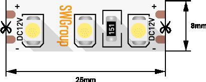 Лента светодиодная стандарт 3528, 120 LED/м, 9,6 Вт/м, 12В, IP65, Цвет: Желтый 00-00009461_SW