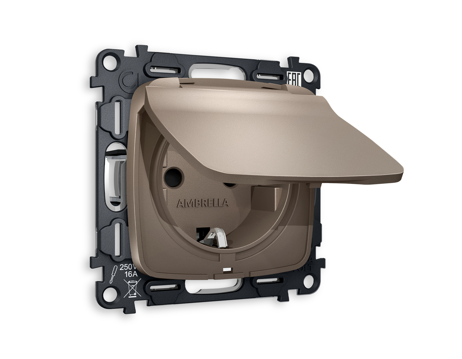 Розетка Ambrella Volt OMEGA с заземлением с шторками и защитной крышкой 2P+E 16A-250V IP44 QUANT MO638010_AMB