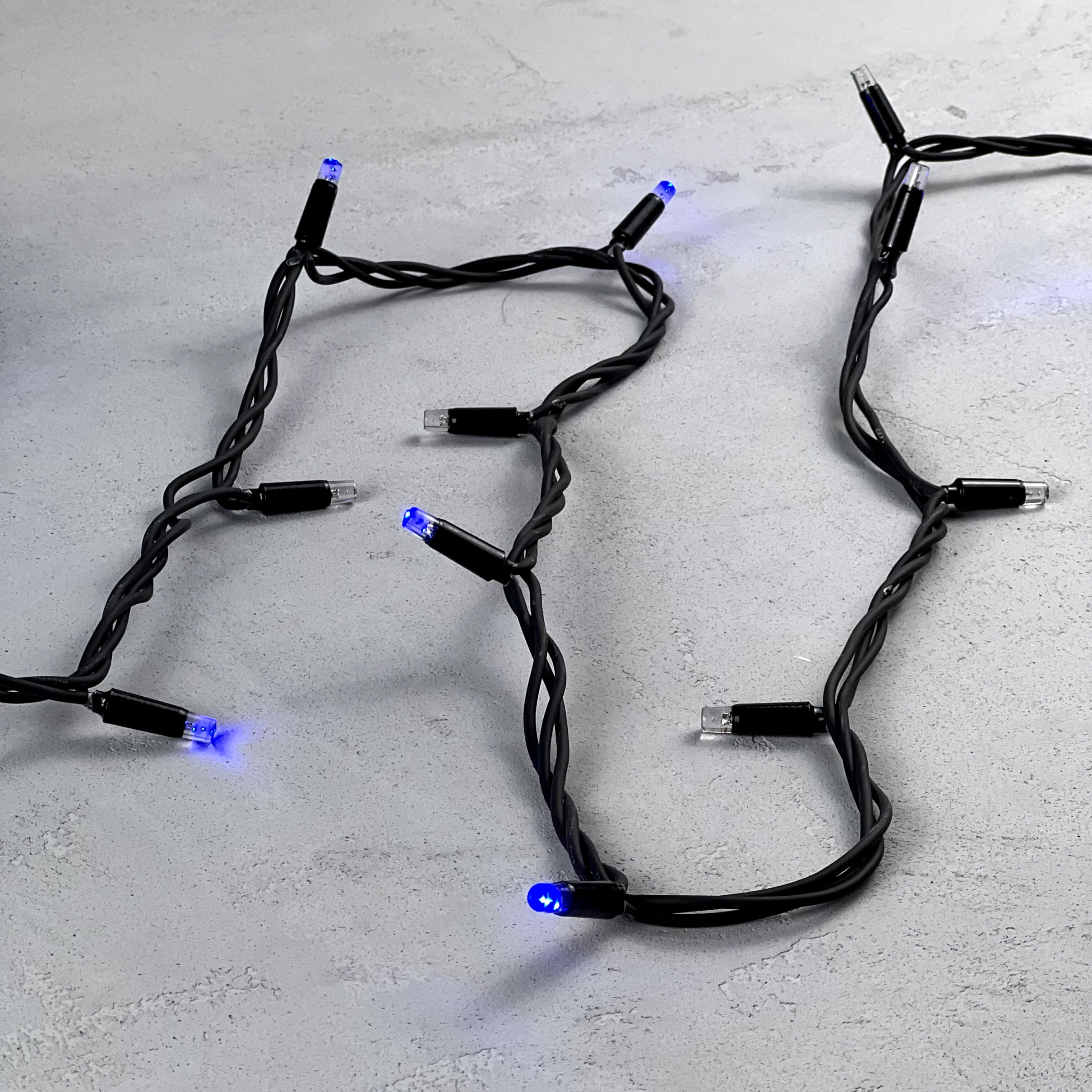 Гирлянда Нить 10м Синяя с Мерцанием Каждого Диода 220В, 75 LED, Провод Черный Каучук, IP65 LL75ABL-1-2B