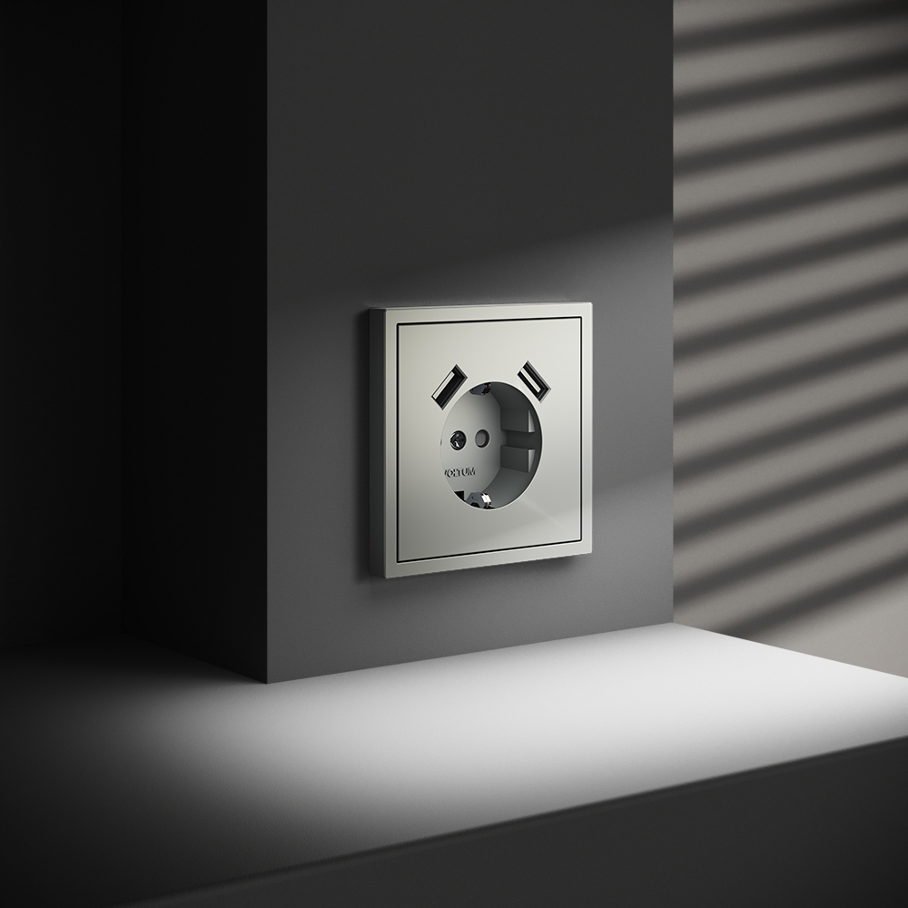 Розетка встраиваемая VOLTUM S70 с заземлением и защитными шторками, 16А, с USB, A+A VLS040405