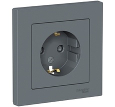 Розетка встраиваемая с заземлением и шторками (грифель) Systeme Electric ATN000744