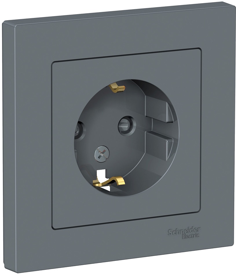 Розетка встраиваемая с заземлением и шторками (грифель) Systeme Electric ATN000744
