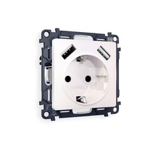 Розетка Ambrella Volt ALFA 2USB A+A 18W быстрая зарядка с заземлением и шторками 2P+E 16A-250V QUANT MA209010_AMB