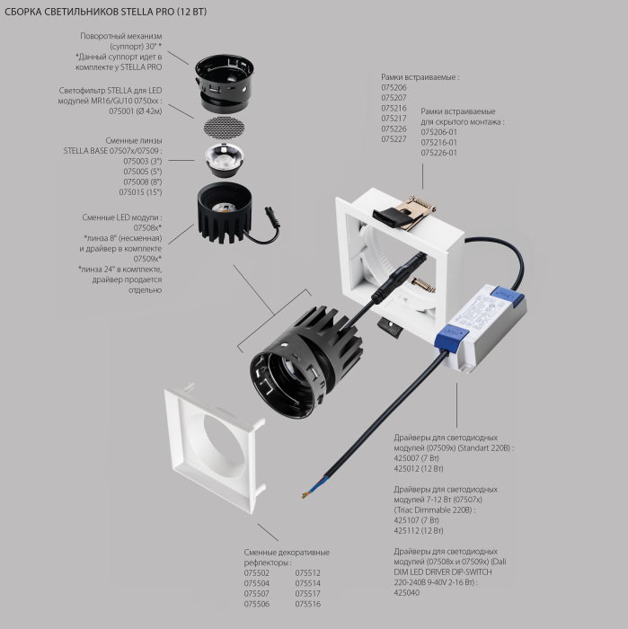 Рефлектор квадратный для рамок 07521х/07521X-01 и 07522х/07522X-01 Lightstar STELLA 075516_LS