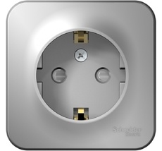 Розетка накладная с заземлением и шторками (алюминий) Systeme Electric BLNRA011113