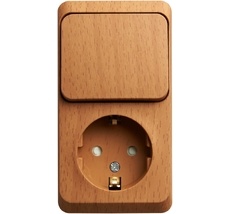 Розетка накладная с заземлением с одноклавишным выключателем (бук) Systeme Electric BPA16-201T