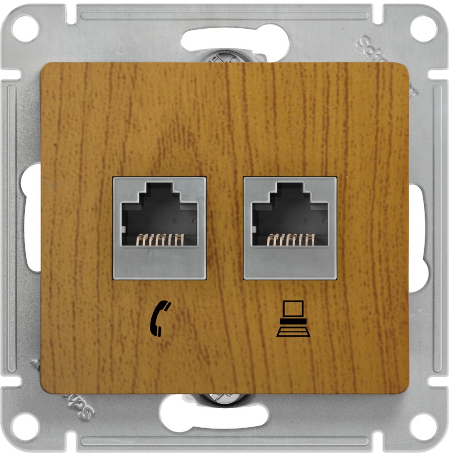 Розетка встраиваемая телефонная RJ-11 + Ethernet RJ-45 (дуб) Systeme Electric GSL000585