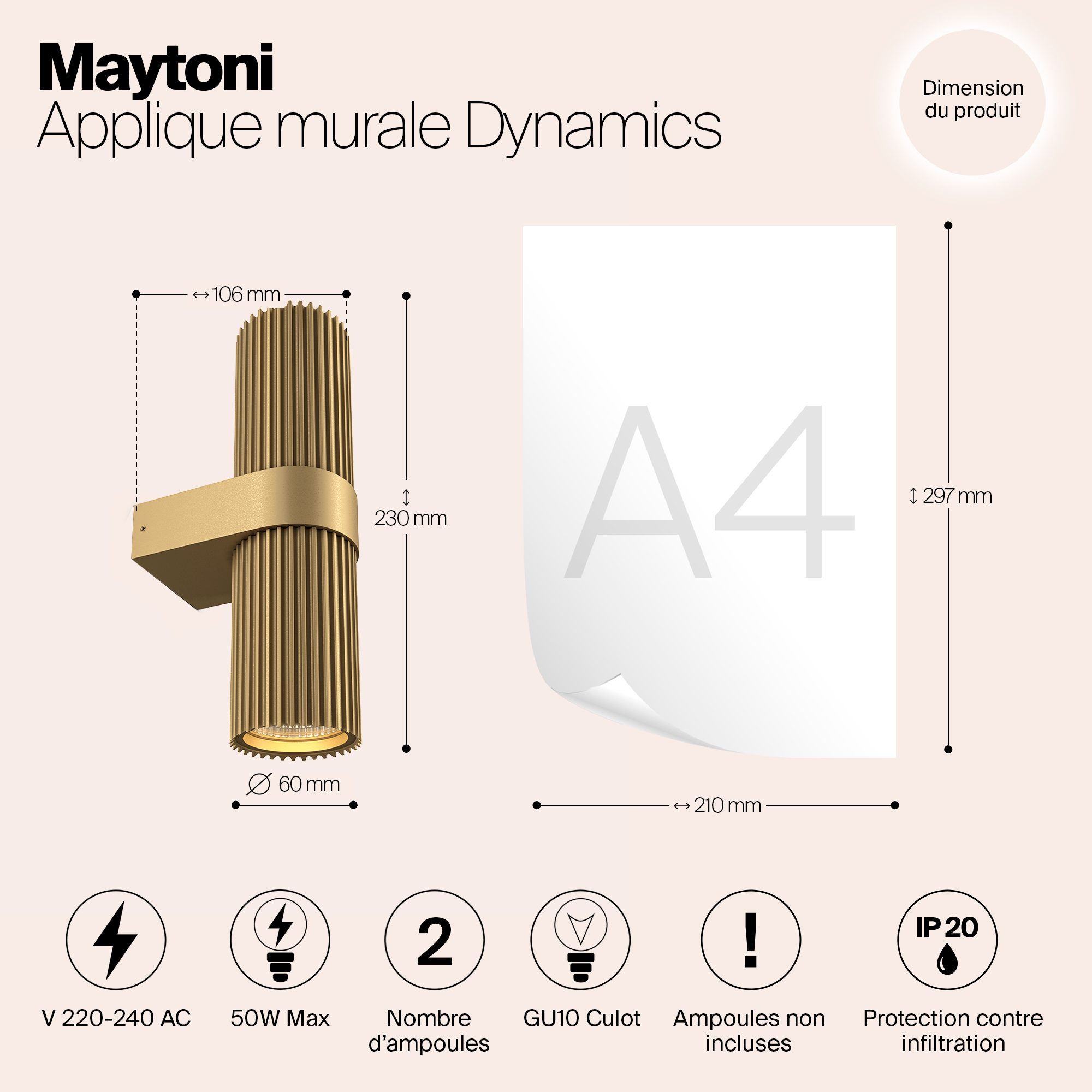 Настенный светильник Maytoni (бра) Dynamics MOD326WL-02MG_MY