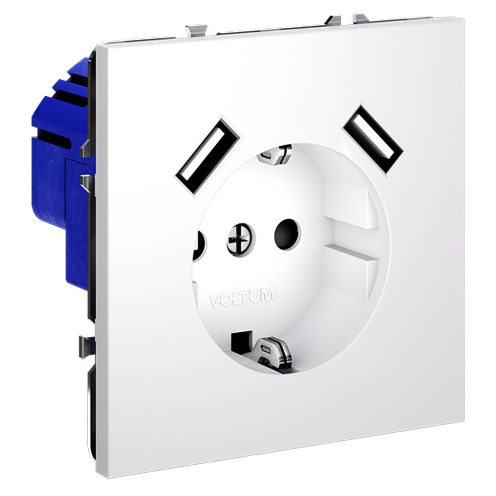 Розетка встраиваемая VOLTUM S70 с заземлением и защитными шторками, 16А, с USB, A+A VLS040402