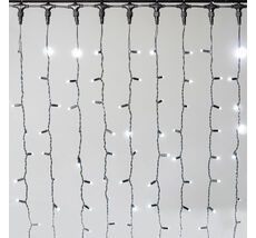 Гирлянда Занавес 2 x 2 м Белый 220В, 400 LED, Провод Черный Каучук 2,3мм, IP65 LTC ECO402-1-2W