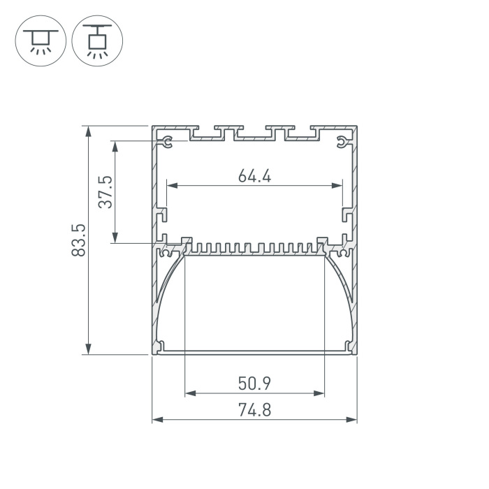 Профиль ARH-POWER-W75-2000 ANOD ( Arlight 036349_ARL