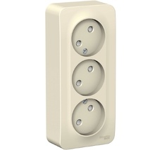 Розетка накладная тройная без заземления со шторками (молочный) Systeme Electric BLNRA001312