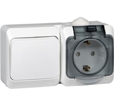 Розетка накладная с заземлением и крышкой с одноклавишным выключателем (белый) Systeme Electric BPA16-241B