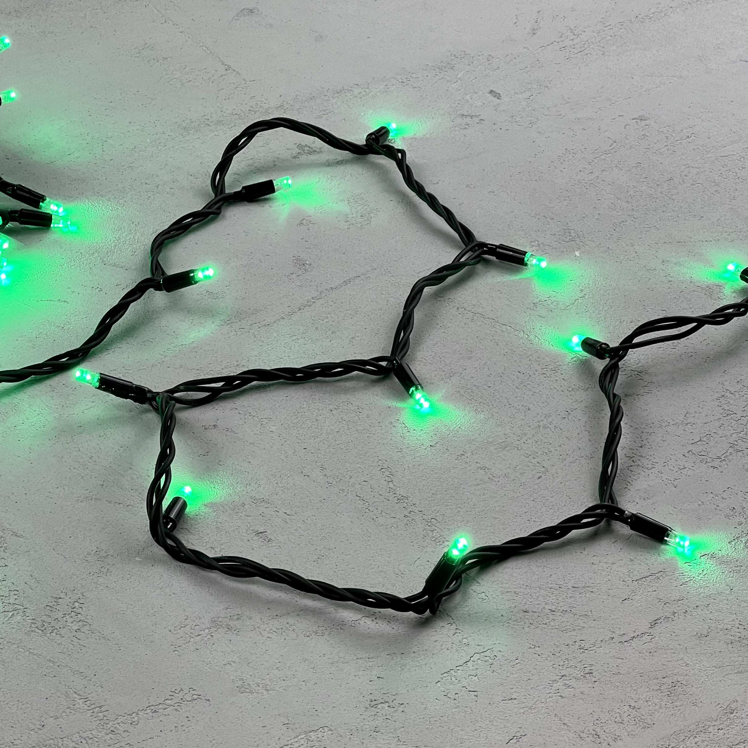 Гирлянда Нить 10м Зеленая 24В, 75 LED, Провод Черный Каучук, IP65 LL75-1-1G