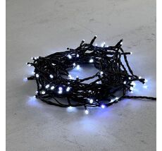 Гирлянда Нить 10м Белая с Мерцанием Белого Диода 24В, 100 LED, Провод Черный ПВХ, IP54 PST100BLW-11-1W