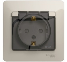 Розетка встраиваемая с заземлением, шторками и крышкой (молочный) IP44 Systeme Electric GSL000948