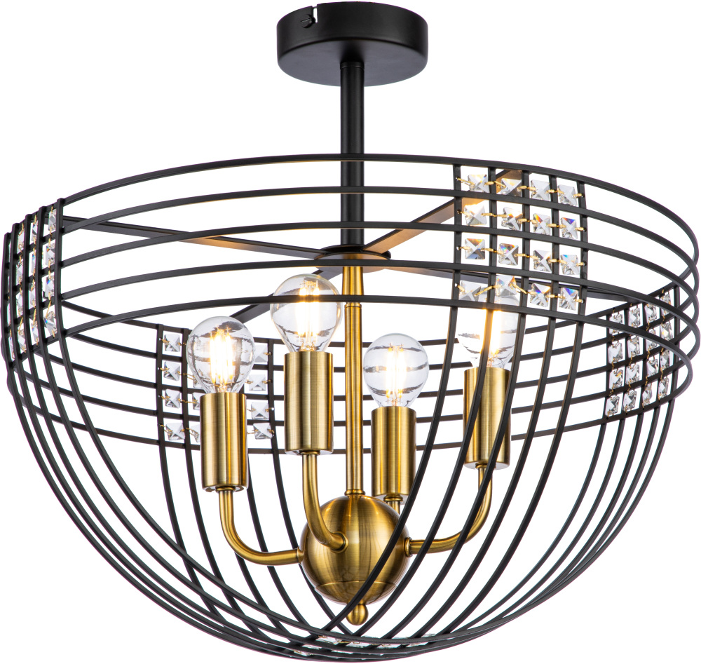 Люстра хрустальная потолочная на штанге в форме клетки (10001/4C Black) Indigo V000104