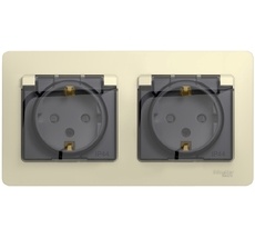Розетка встраиваемая двойная с заземлением, шторками и крышкой (бежевый) IP44 Systeme Electric GSL000247