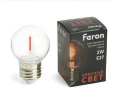 Лампа светодиодная G45 шар 2W 230V E27 красный Feron 48933_FR