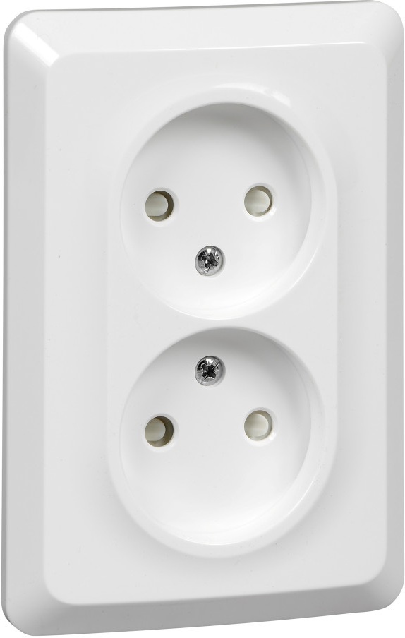 Розетка встраиваемая двойная без заземления со шторками (белый) Systeme Electric PC16-106B