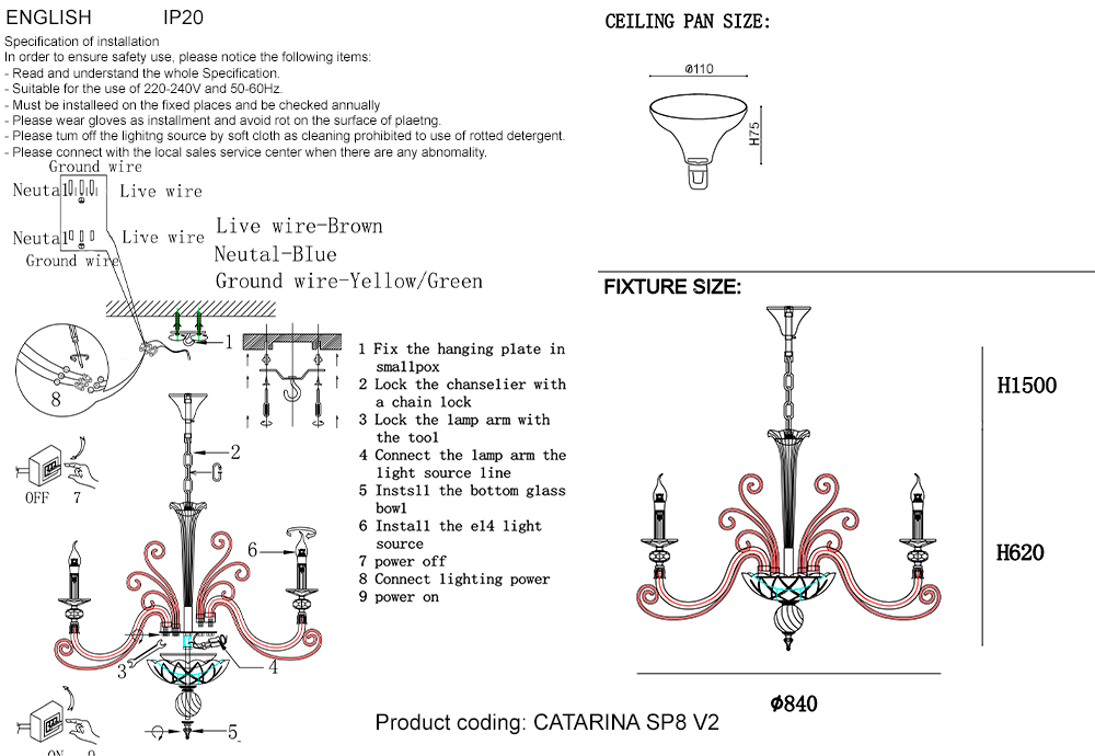 Подвесная люстра Crystallux CATARINA CATARINA SP8 V2 GOLD/TRANSPARENT-COGNAC_CR
