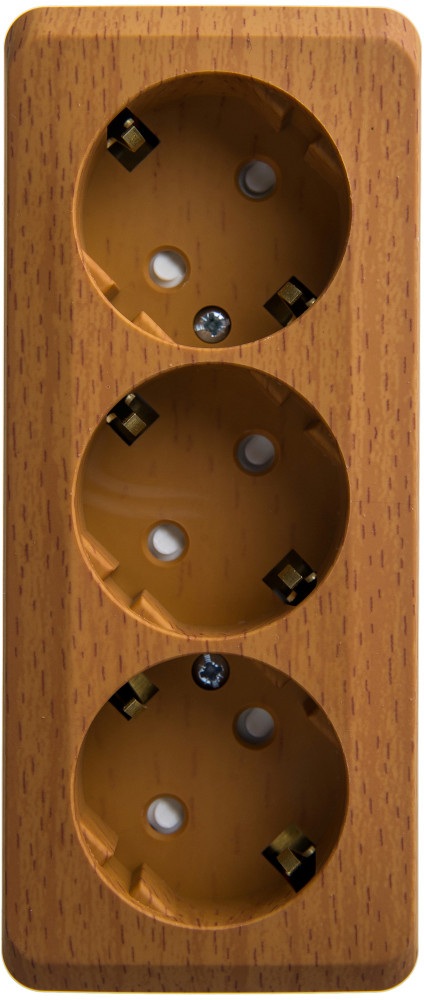 Розетка накладная тройная с заземлением и шторками (бук) Systeme Electric PA16-012T