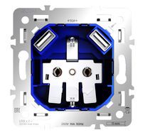 Механизм розетки с заземлением и защитными шторками 16А с USB A+A S70 VLS0404M