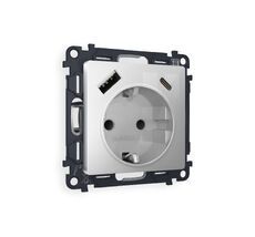 Розетка Ambrella Volt ALFA 2USB A+C 20W быстрая зарядка с заземлением и шторками 2P+E 16A-250V QUANT MA410010_AMB