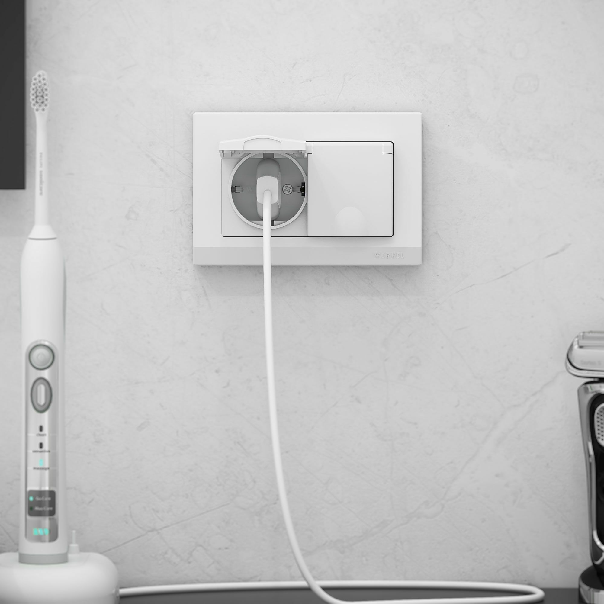 Розетка двойная влагозащ. с зазем. с защит. крышками и шторками Werkel a057276_WR