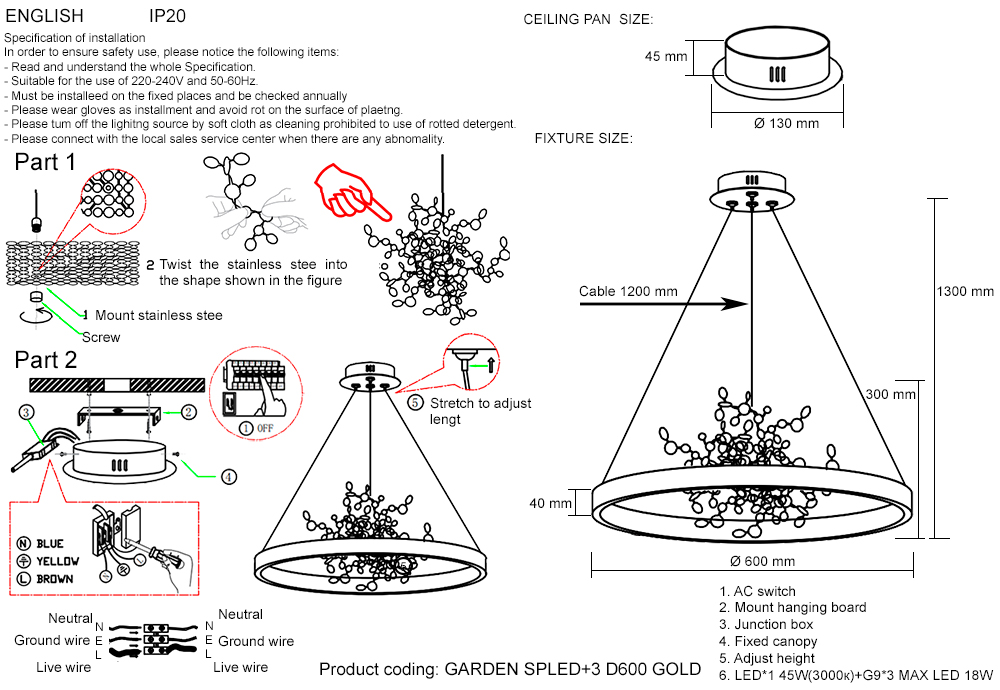 Подвесная люстра Crystallux GARDEN GARDEN SPLED+3 D600 GOLD_CR
