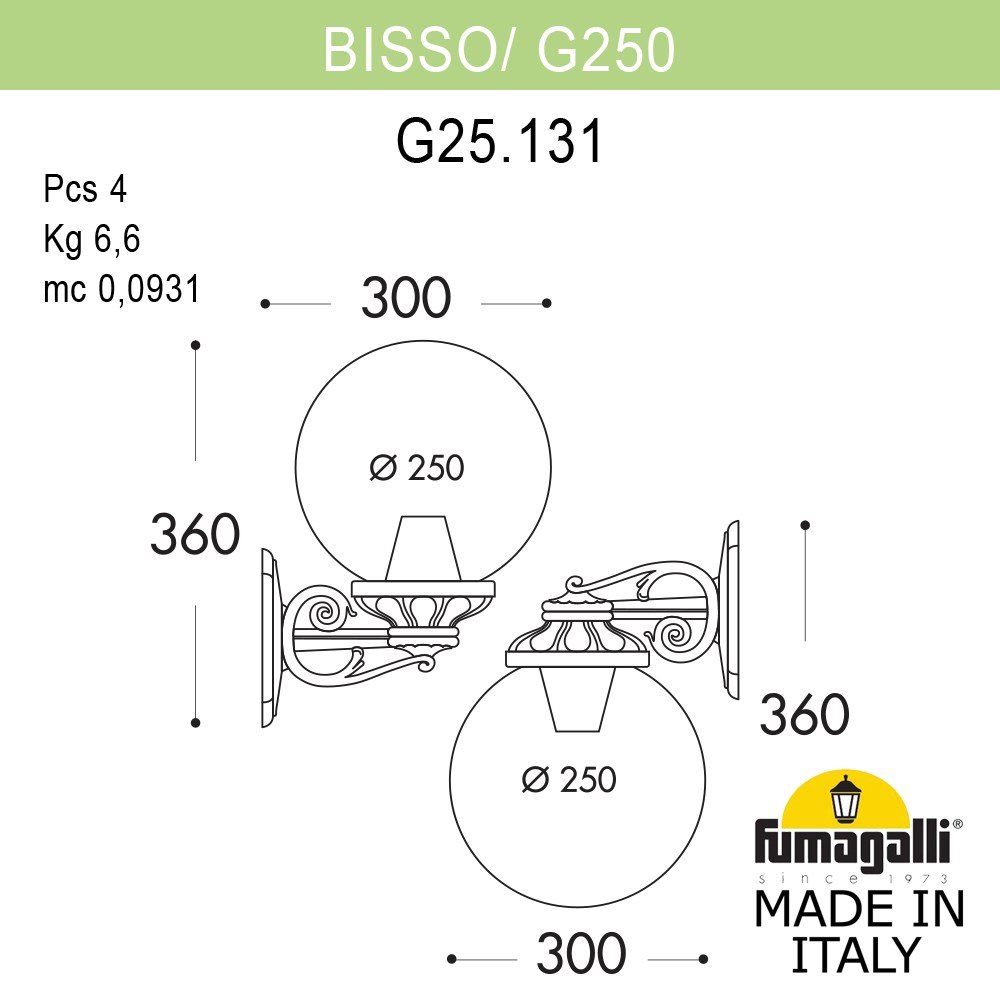 

Уличный настенный светильник FUMAGALLI BISSO G25.131.000.BYF1RDN, G25.131.000.BYF1RDN