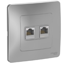 Розетка встраиваемая двойная Ethernet RJ-45 (алюминий) Systeme Electric BLNIS045453