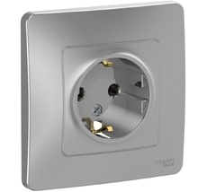 Розетка встраиваемая с заземлением (алюминий) Systeme Electric BLNRS001013
