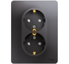 Розетка встраиваемая двойная с заземлением и шторками (графит) Systeme Electric GSL001326