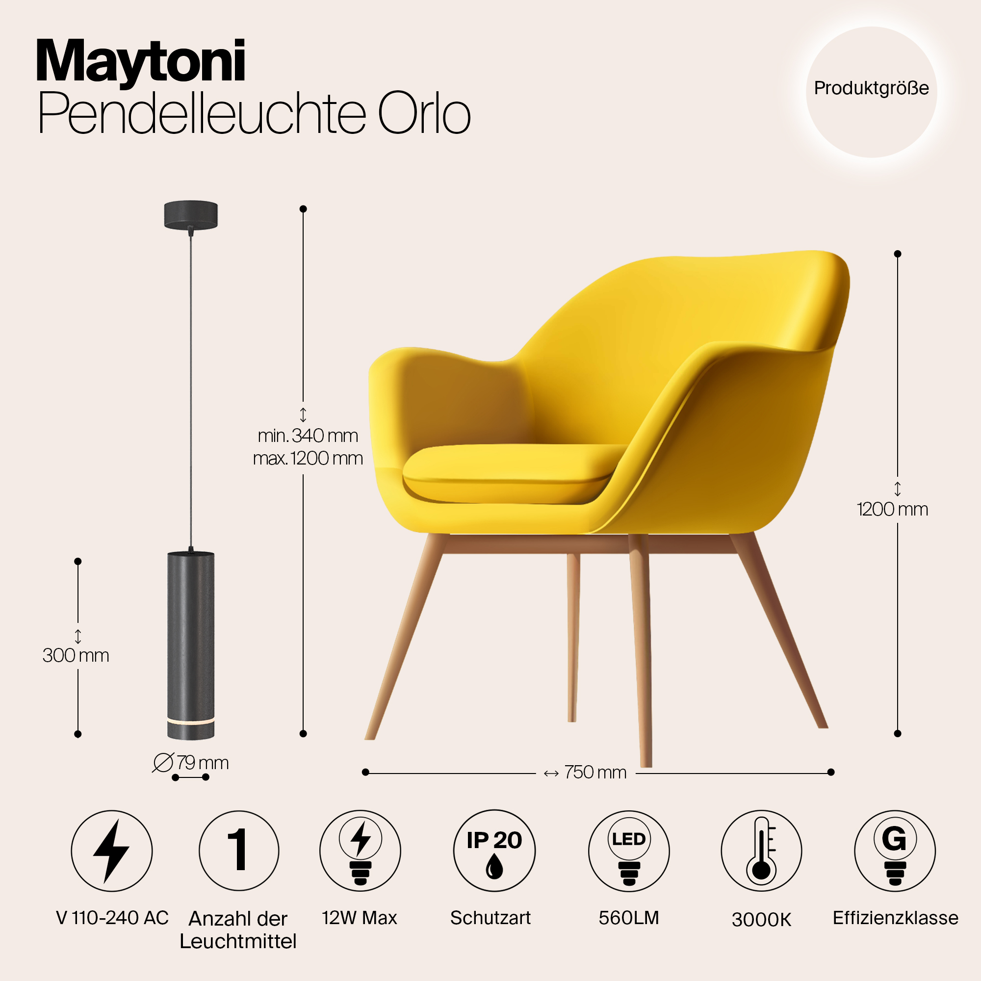 Подвесной светильник Maytoni Technical Orlo P085PL-12W3K-B_MY
