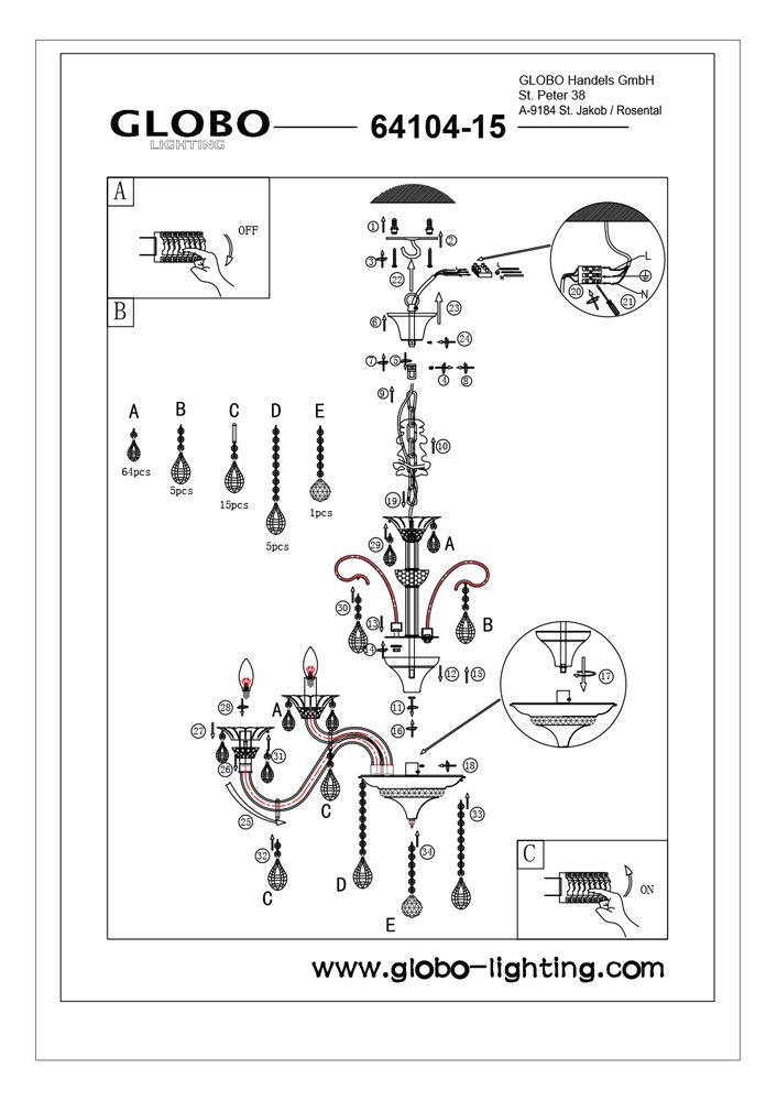 Хрустальная люстра Globo Dunja 64104-15_GL