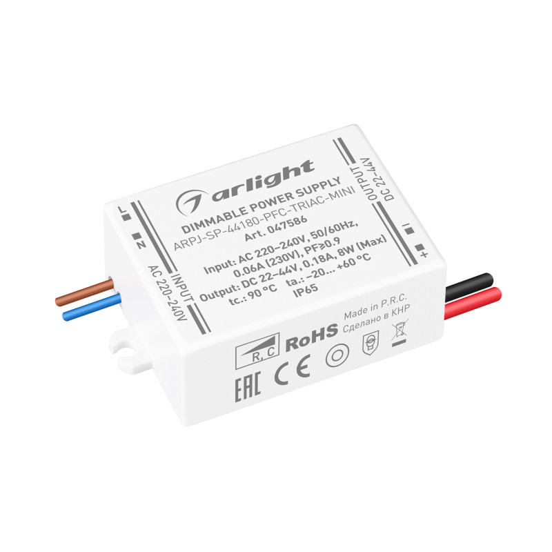 Блок питания ARPJ-SP-44180-PFC-TRIAC-MINI 8W, 22-44V, 180mA 047586_ARL