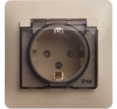 Розетка встраиваемая с заземлением, шторками и крышкой (бежевый) IP44 Systeme Electric GSL000248