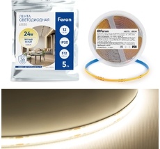 Светодиодная COB лента 512SMD(2110)/м 12Вт/м 24V 3000К Feron 48970_FR