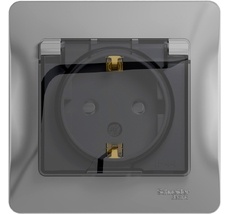 Розетка встраиваемая с заземлением, шторками и крышкой (алюминий) IP44 Systeme Electric GSL000348