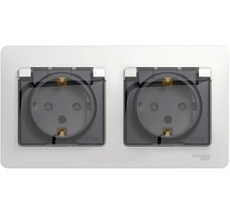 Розетка встраиваемая двойная с заземлением, шторками и крышкой (белый) IP44 Systeme Electric GSL000147