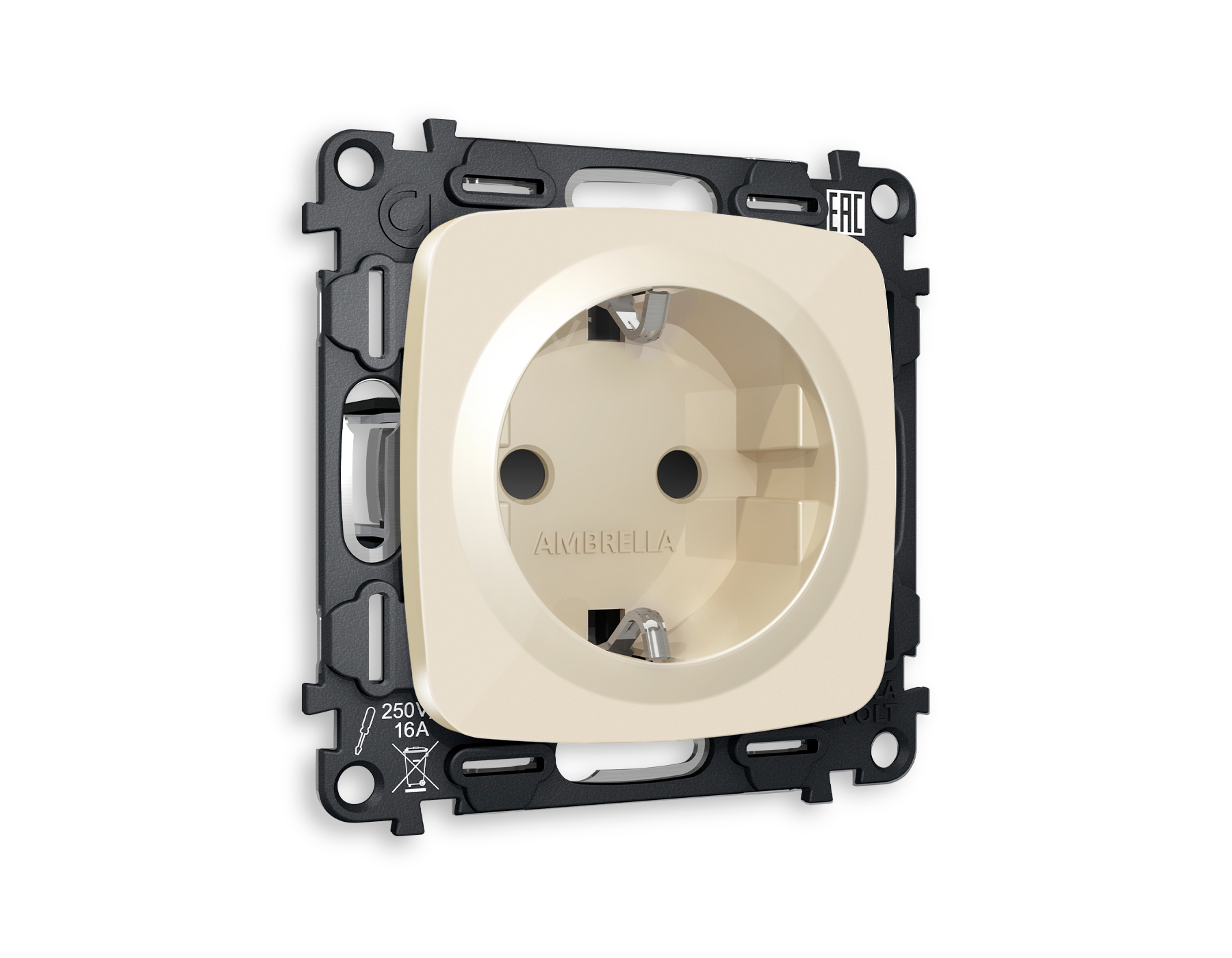 Розетка Ambrella Volt OMEGA с заземлением и шторками 2P+E 16A-250V QUANT MO307010_AMB