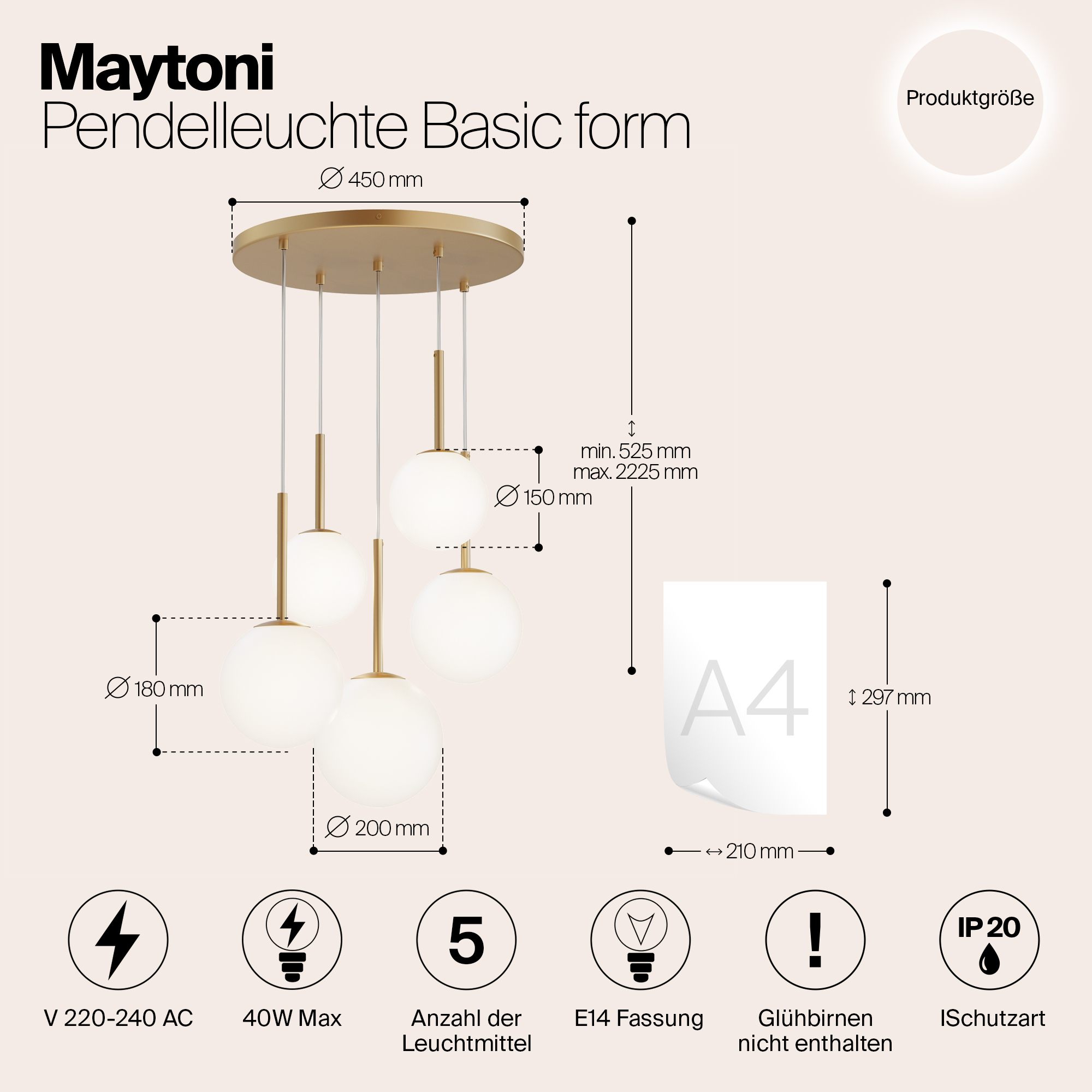 Подвесная люстра Maytoni Basic form MOD321PL-05G1_MY