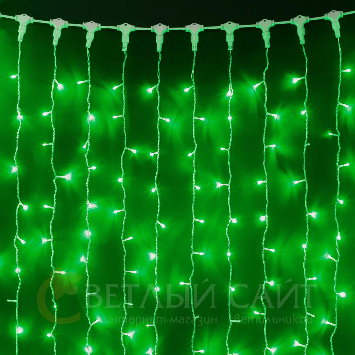 

Гирлянда Занавес 1 x 6 м Зеленый 220В, 600 LED, Провод Прозрачный ПВХ, IP54 01-090, 01-090