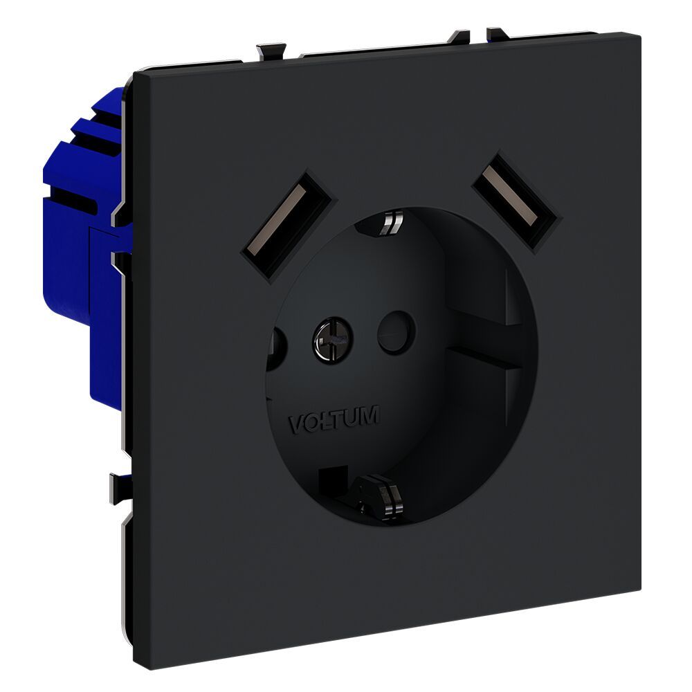 Розетка встраиваемая VOLTUM S70 с заземлением и защитными шторками, 16А, с USB, A+A VLS040407