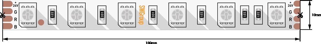 Лента светодиодная стандарт 5050, 60 LED/м, 14,4 Вт/м, 24В, IP20, Цвет: RGB 00-00009271_SW