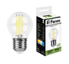 Лампочка светодиодная филаментная груша E27 5W 4000K 550lm 25582 Feron 25582_FR