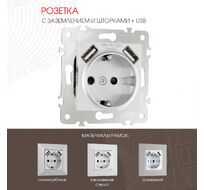 Розетка с заземлением шторками + USB 16A 250V USB DC 5V 2.1A Arte Milano 203.47-1.silver